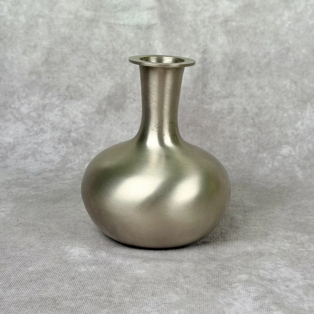 Vintage Wingard San Francisco Abstract Brushed Metal Bud Vase MCM Silver Tone 6